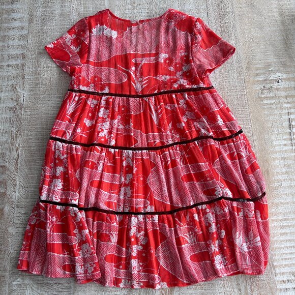 Urban Outfitters Red Floral A-Line Mini V-Neck Dress Short Sleeves Size Small - Picture 10 of 11